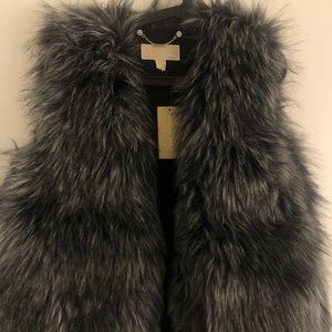 New Michael Kors Faux Fur Vest Silver/Black/Gray
